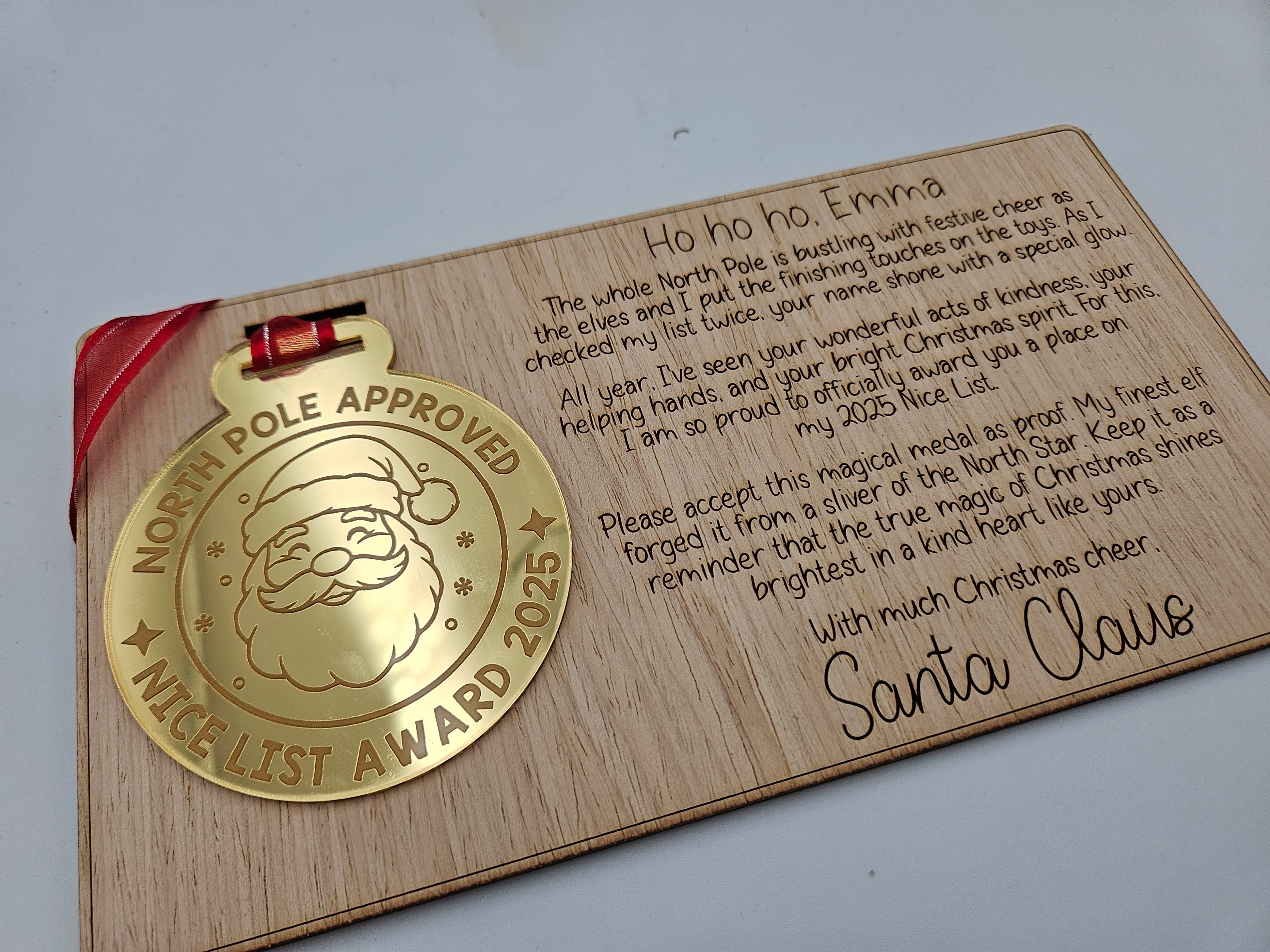 Nice List Award with personalised keepsake letter