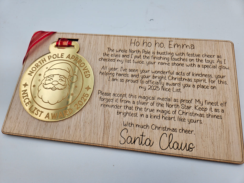 Nice List Award with personalised keepsake letter