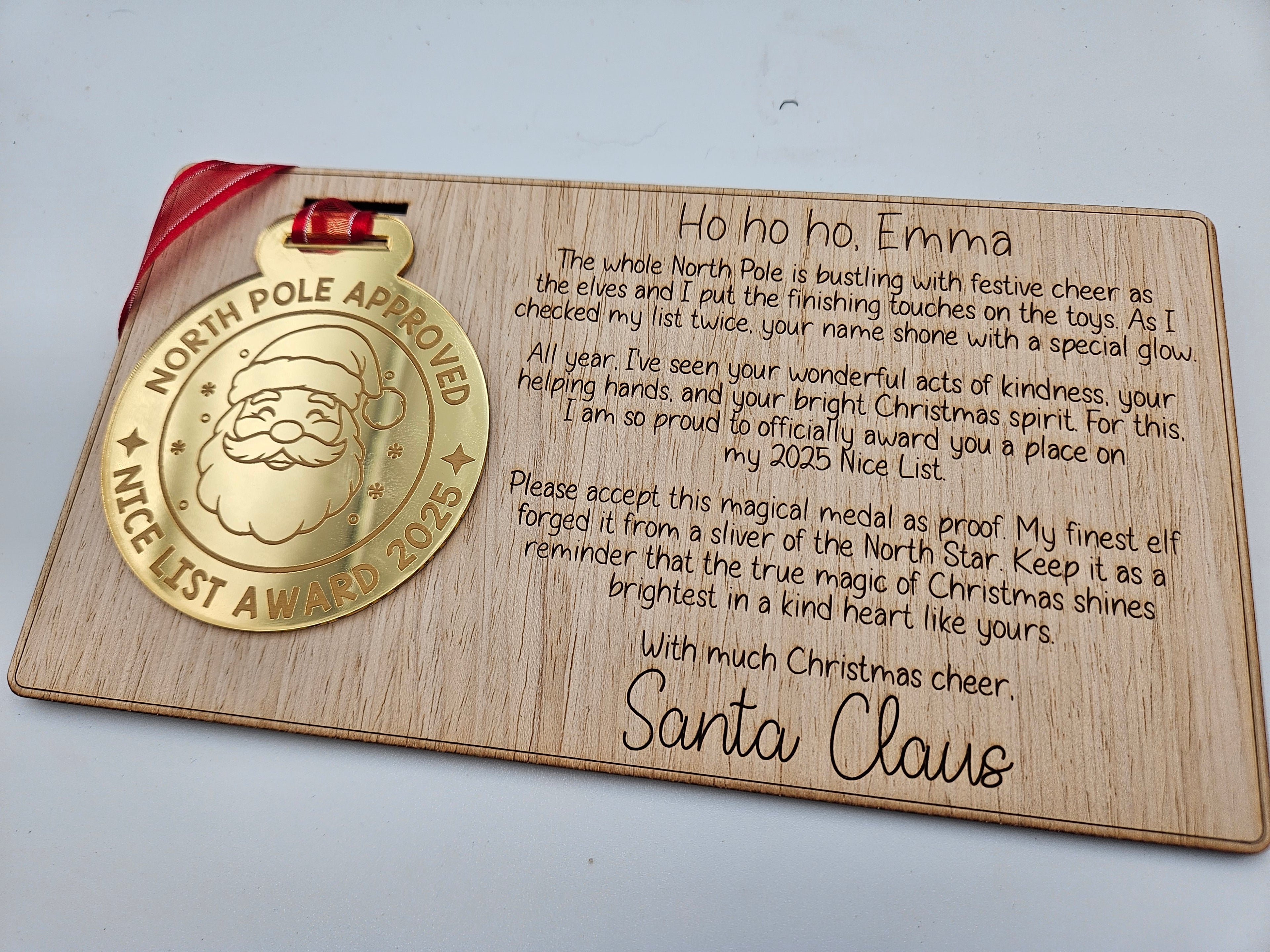 Nice List Award with personalised keepsake letter